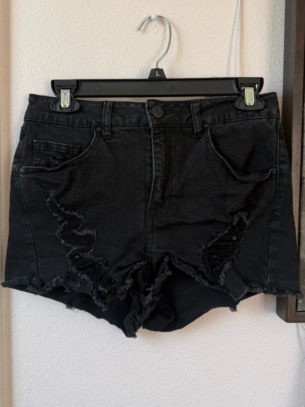 REFUGE | High-Rise Distressed Black Women's Denim Shorts | Size 4 (Small)
